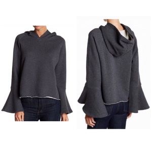 MELROSE AND MARKET Hoodie Gray White Sweater with Flared Bell Sleeves